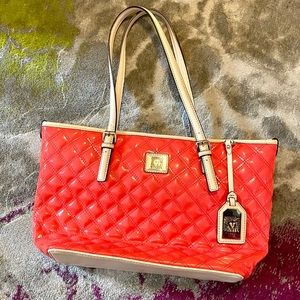 Ann Klein Peach/Pink/Salmon/Geranium Quilted Patent Leather Shoulder Bag